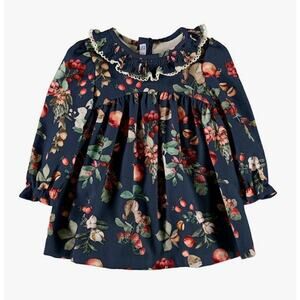 MAYORAL-‎ Floral Printed Cord Dress Blue Ruffled Hem Zip Dress- 12 Mos